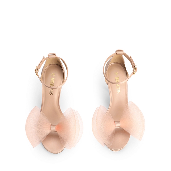 Silky Bow Ankle Strap High Stiletto Heel Sandals - NUDE - 4